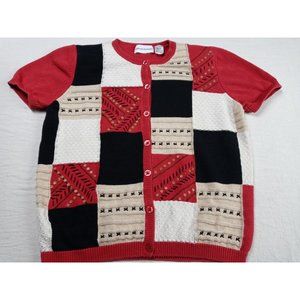 Alfred Dunner Women's Sz M Embroidered Beaded Short Sleeve Sweater Multicolor